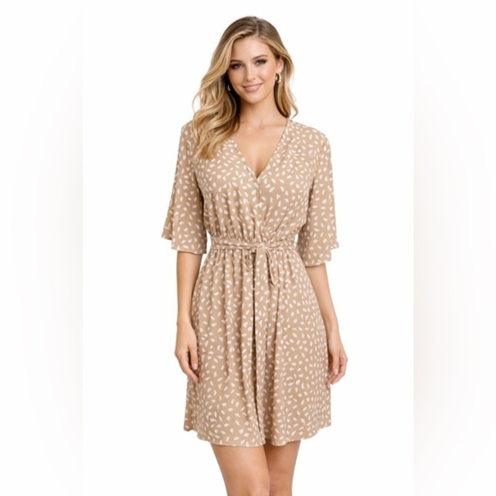SHEIN Clasi Allover Print Butterfly Sleeve Belted Dress